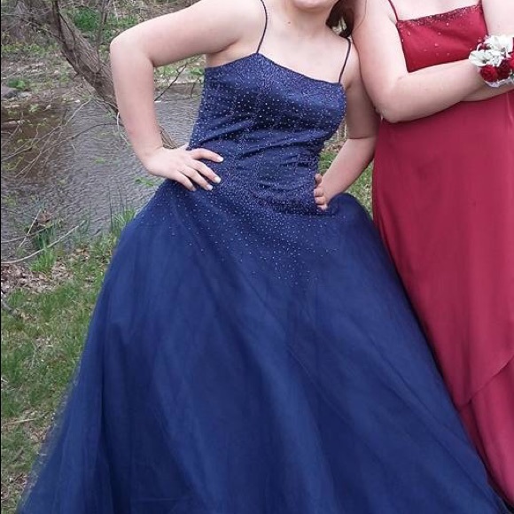 navy blue sparkly prom dress
